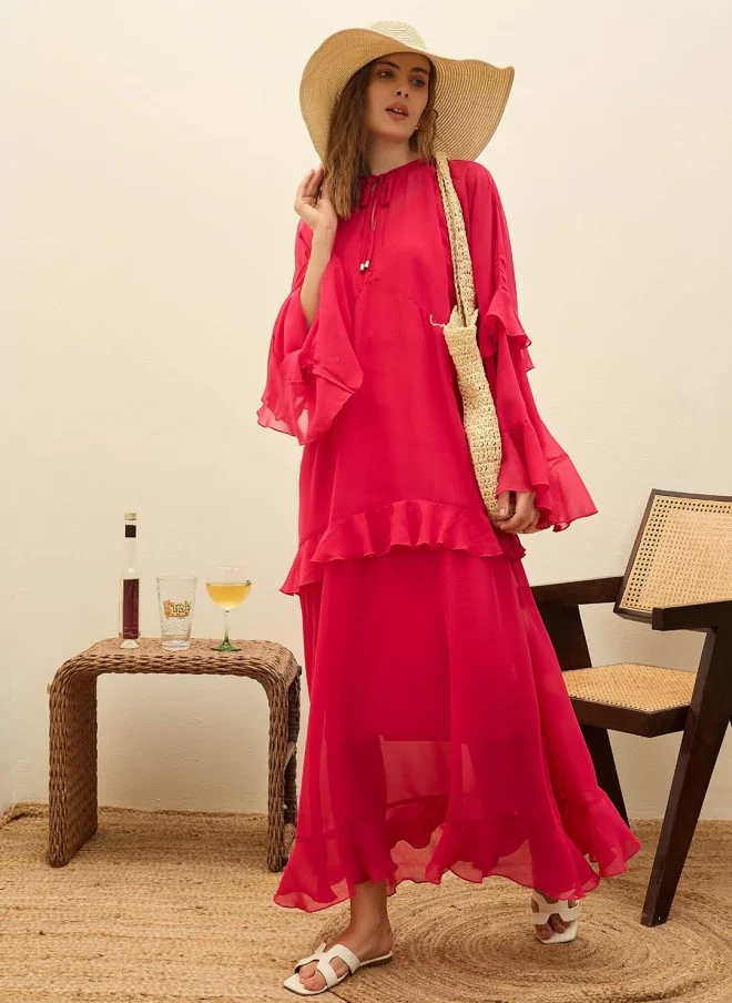 SASSAFRAS Fuchsia Layered Maxi Dress for Women