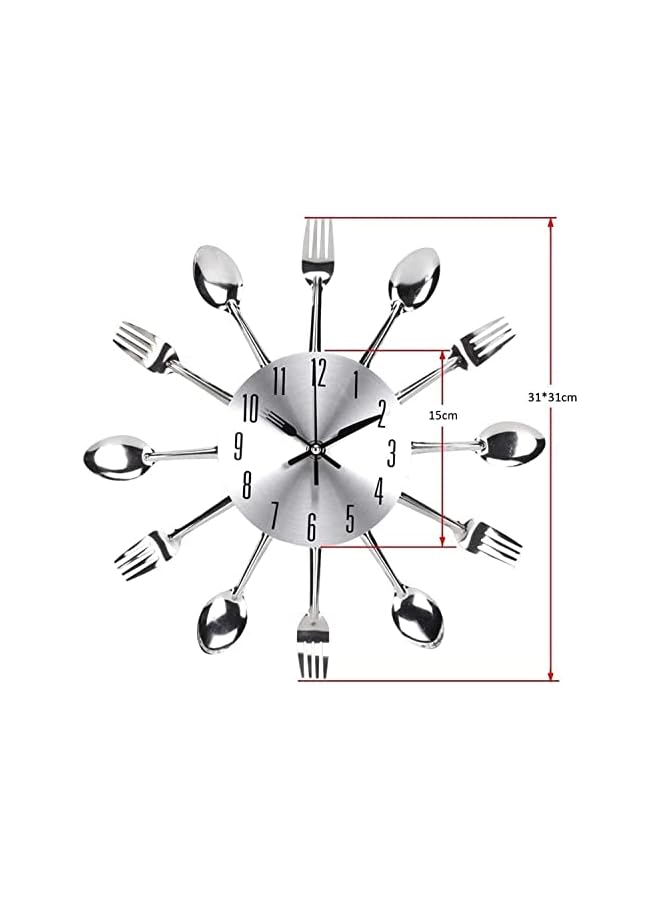 The Bros Kitchen Wall Clock 3D Removable Modern Creative Cutlery Kitchen Spoon Fork Wall Clock Mirror Wall Decal Wall Sticker Room Home Decoration (Spoon Fork) - Image 3