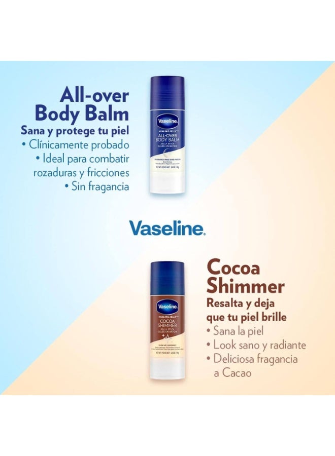 فازلين مجموعة فازلين جيلي ستيك - جيلي ستيك بنكهة الكاكاو اللامع لإشراقة طبيعية + بلسم للجسم بالكامل، خالٍ من العطور، يرطب بعمق ويحمي البشرة - Image 4