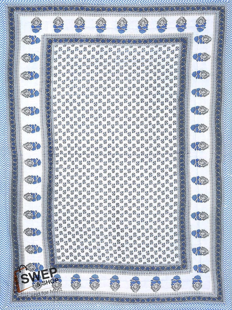 LOARSHY Pure Cotton Floral Printed Quilt/Razai | Lightweight and Warm Jaipuri Rajasthani Single Bed Razai | Soft Razai for Winters (Blue, Pack of 1) - Image 4