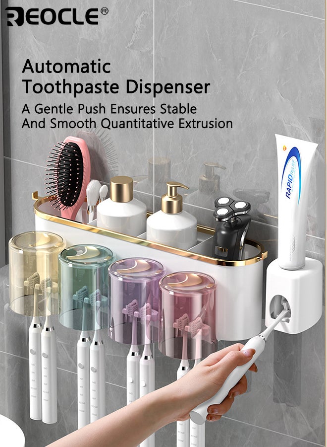 REOCLE Wall-Mounted Toothbrush Holder with Gargle Cup Space-Saving Bathroom Organizer for Toothpaste & Brushes Durable Plastic Storage Rack for Sink Countertop - Image 4