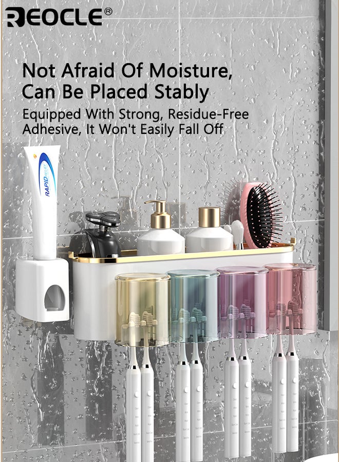 REOCLE Wall-Mounted Toothbrush Holder with Gargle Cup Space-Saving Bathroom Organizer for Toothpaste & Brushes Durable Plastic Storage Rack for Sink Countertop - Image 5