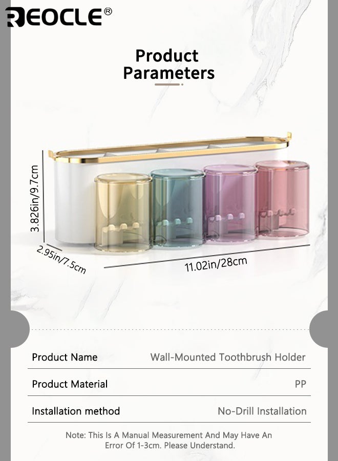 REOCLE Wall-Mounted Toothbrush Holder with Gargle Cup Space-Saving Bathroom Organizer for Toothpaste & Brushes Durable Plastic Storage Rack for Sink Countertop - Image 2