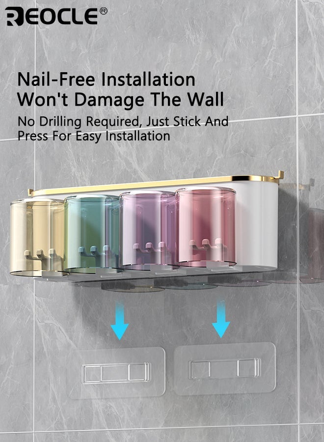 ريوكل حامل فرش أسنان مثبت على الحائط مع كوب غرغرة منظّم حمامات موفر للمساحة لمعجون الأسنان والفرش حامل تخزين بلاستيكي متين لمنضدة الحوض - Image 5