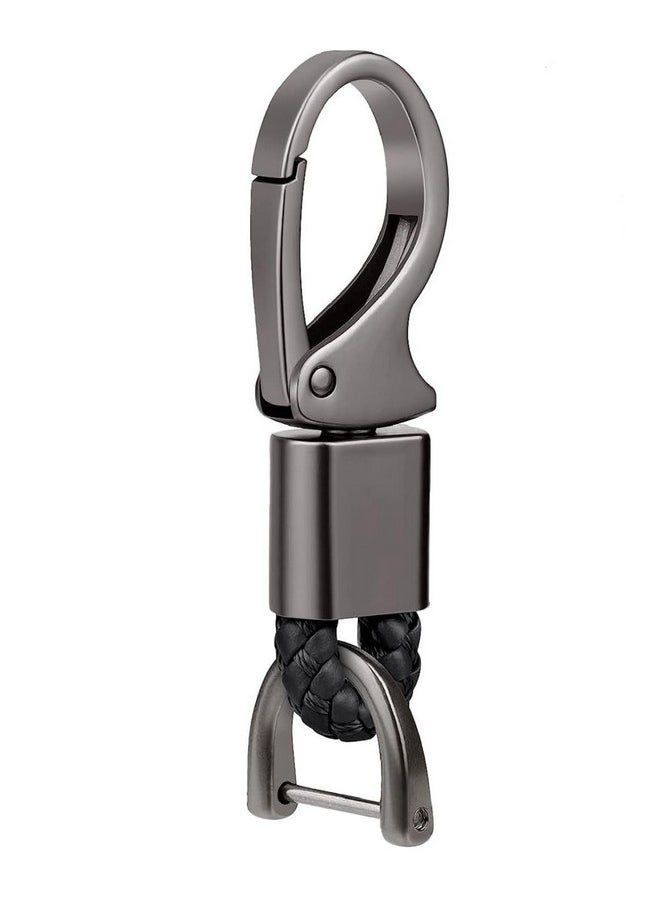 CONTACTS Contacts Black Braided Keychain Leather Strap Keyring Accessories Car Key Chain Ring PU Rope Hook01 Keyring with Zinc Alloy (Pack of 1) | Zinc  - Image 1