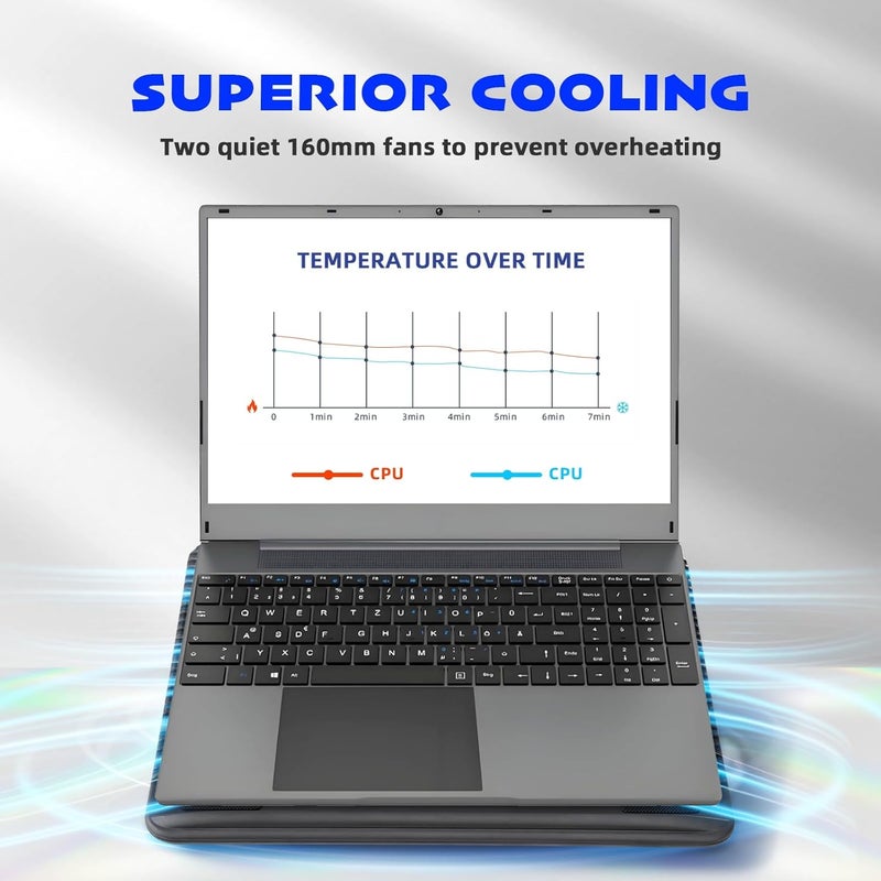 Coolertek Laptop Cooling Pad, USB Powered Laptop Cooler, 2 Blue Silent Big Fans, Height Adjustable Non-Slip Laptop Stand with Dual USB 2.0 Ports, Fits 11-17 Inch Notebook - Black (N2) - Image 4