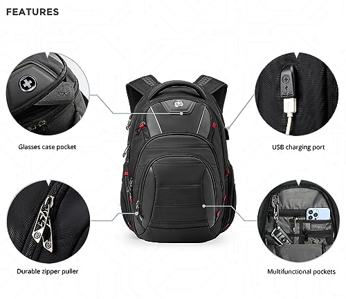 Swissdigital Design Men's Laptop Backpack for College and Business Travel with Integrated USB Charging Port and RFID Protection Fits Laptops up to 15.6 in, Black | J14-BR - Image 3