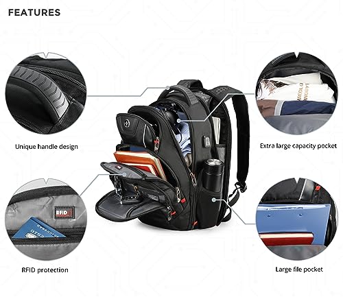 Swissdigital Design Men's Laptop Backpack for College and Business Travel with Integrated USB Charging Port and RFID Protection Fits Laptops up to 15.6 in, Black | J14-BR - Image 5