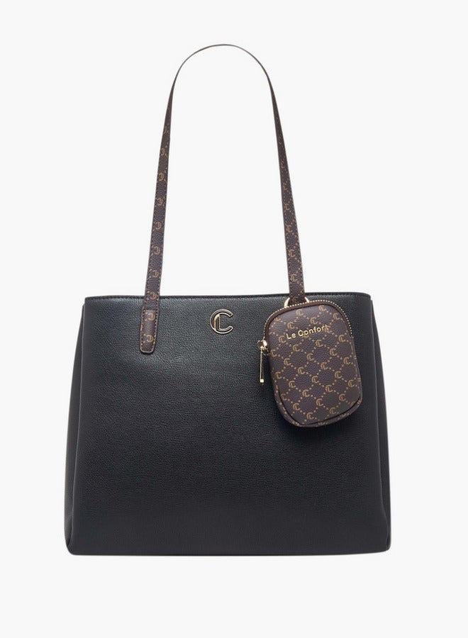 لو كونفورت حقيبة يد نسائية بتصميم مونوجرام مزخرف مع سحاب وحقيبة صغيرة - Image 1