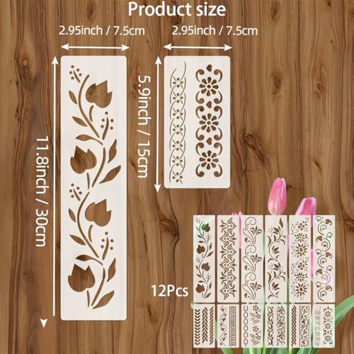 Aeenioy 12Pcs Stencil for Painting, Elegant Lace Design Templates, Reusable DIY Craft Stencils for Fabric, Wood, Canvas, Cake Decoration, Home Decor Projects, Art and Mandala Patterns - Image 2