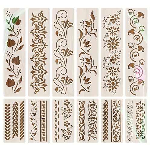 Aeenioy 12Pcs Stencil for Painting, Elegant Lace Design Templates, Reusable DIY Craft Stencils for Fabric, Wood, Canvas, Cake Decoration, Home Decor Projects, Art and Mandala Patterns - Image 1