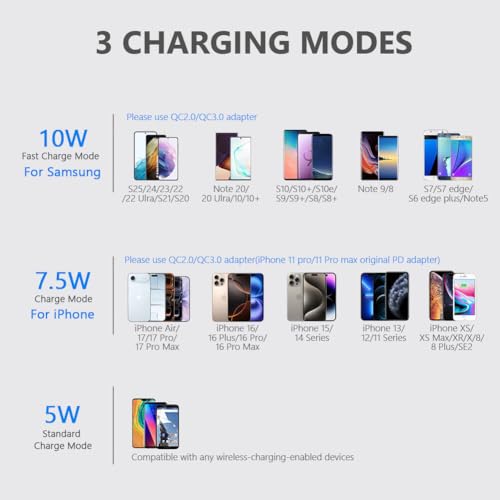 Yootech Wireless Charger,10W Max Wireless Charging Stand, Compatible with iPhone 17/17 Pro/17 Pro Max/Air/16e/16/16 Plus/16 Pro Max/15/14/13/SE 2022/12/11/X/8, Galaxy S25/S24/S23/S22(No AC Adapter) - Image 2