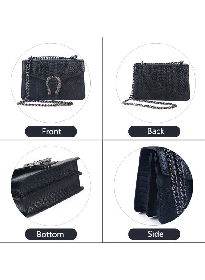 DEEPMEOW Crossbody Shoulder Evening Bag for Women - Snake Printed Leather Messenger Bag Chain Strap Clutch Square Satchel Purse A-black, M - Image 4