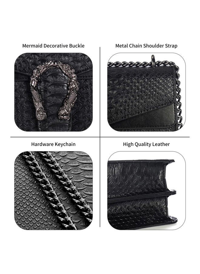 DEEPMEOW Crossbody Shoulder Evening Bag for Women - Snake Printed Leather Messenger Bag Chain Strap Clutch Square Satchel Purse A-black, M - Image 5