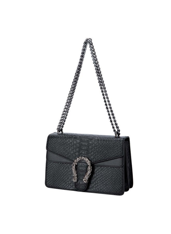 DEEPMEOW Crossbody Shoulder Evening Bag for Women - Snake Printed Leather Messenger Bag Chain Strap Clutch Square Satchel Purse A-black, M - Image 1