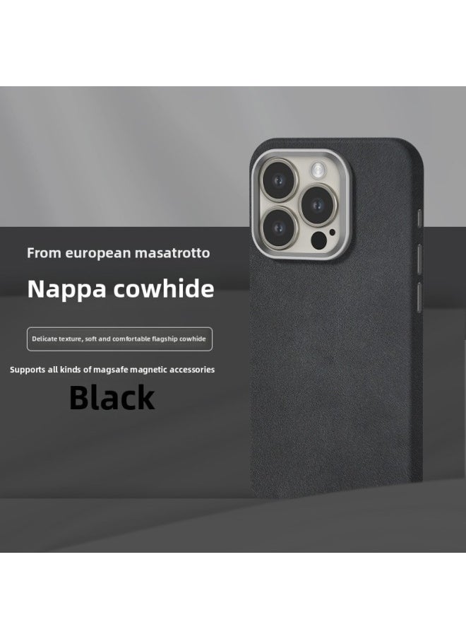 All-inclusive Fine Leather Case MagSafe Magnetic Application IPhone14pro Max Apple 15 Phone Case 13 Solid Color-Color:XYM Fine Leather Black-Applicable Model:13pro (without Packaging)