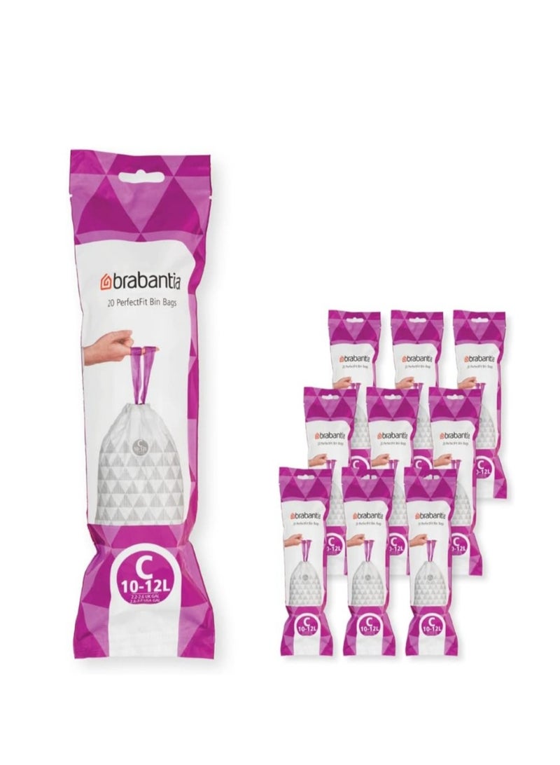 برابانتيا أكياس نفايات برابانتيا PerfectFit متعددة العبوات – المقاس C (10–12 لتر) – 200 كيس – أكياس قمامة بلاستيكية سميكة بشريط ربط، لون أبيض - Image 1