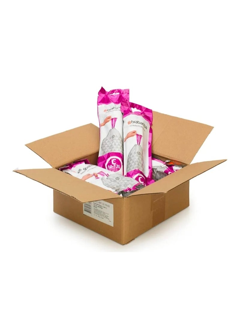 برابانتيا أكياس نفايات برابانتيا PerfectFit متعددة العبوات – المقاس C (10–12 لتر) – 200 كيس – أكياس قمامة بلاستيكية سميكة بشريط ربط، لون أبيض - Image 3