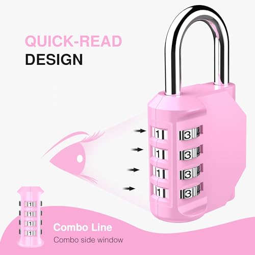 Puroma 1 Pack Combination Lock for Locker 4 Digit Outdoor Waterproof Padlock for School, Gym, Sports, Fence, Toolbox, Gate, Case, Outdoor, Hasp Storage (Pink) - Image 3