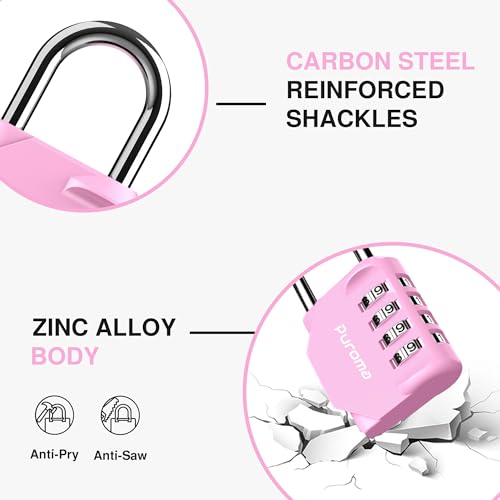 Puroma 1 Pack Combination Lock for Locker 4 Digit Outdoor Waterproof Padlock for School, Gym, Sports, Fence, Toolbox, Gate, Case, Outdoor, Hasp Storage (Pink) - Image 4