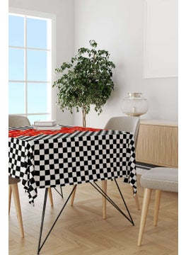 Cango Home Red Black Checkered Striped Floral Patterned Digital Printed Tablecloth CGH1073-MS  - Image 2