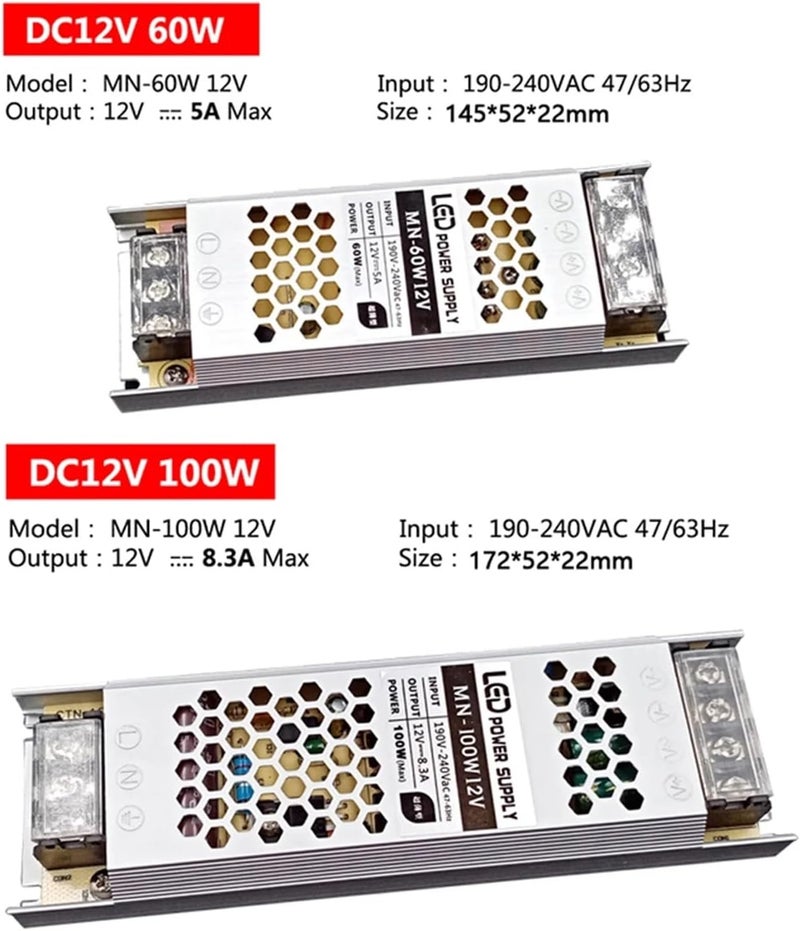 DC 220V to 12V 24V Switching Power Supply Ultra Thin Lighting 24W 60W 100W 150W 200W 300W 400W Driver for LED Strip(DC 12V,60W) - Image 4