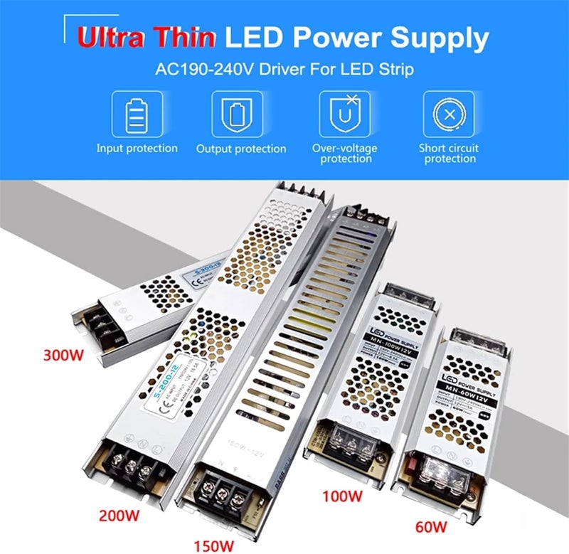 DC 220V to 12V 24V Switching Power Supply Ultra Thin Lighting 24W 60W 100W 150W 200W 300W 400W Driver for LED Strip(DC 12V,60W) - Image 2