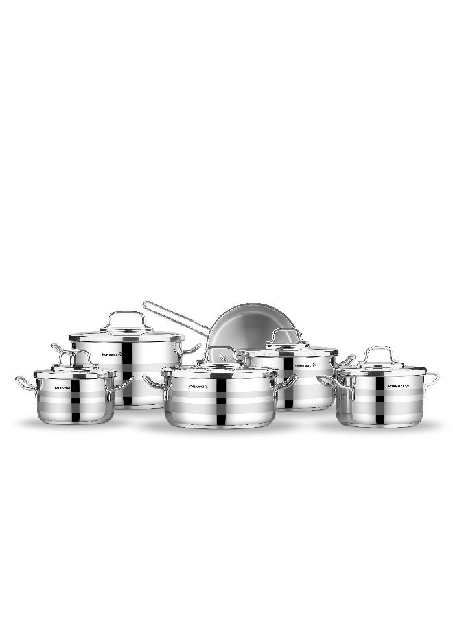 Korkmaz Astron Stainless Steel Cookware Set 11 Pieces | Stainless Steel Tri-Ply Sandwich Base | Induction Compatible Cooking Set | Pots and Pans Set for Kitchen | Silver - KA2052 - Image 2