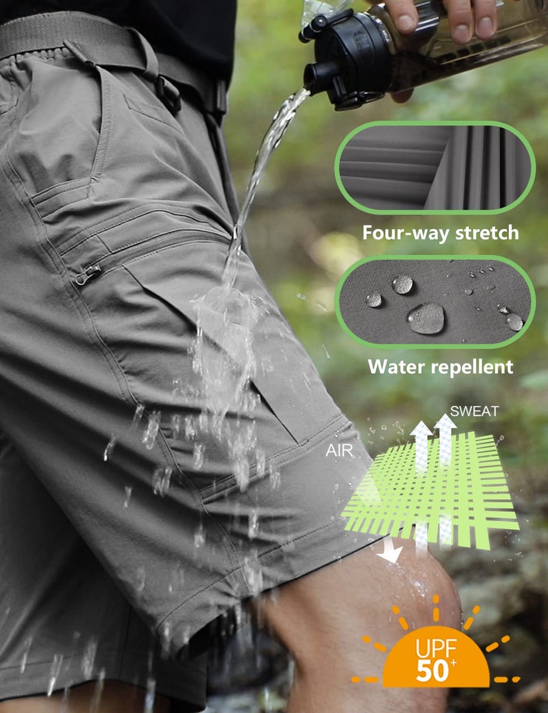 Shallowlulu Mens Cargo Hiking Shorts Water Resistant Quick Dry Lightweight Breathable Tactical Shorts with Nylon Belt(Grey 36W/10L) - Image 4
