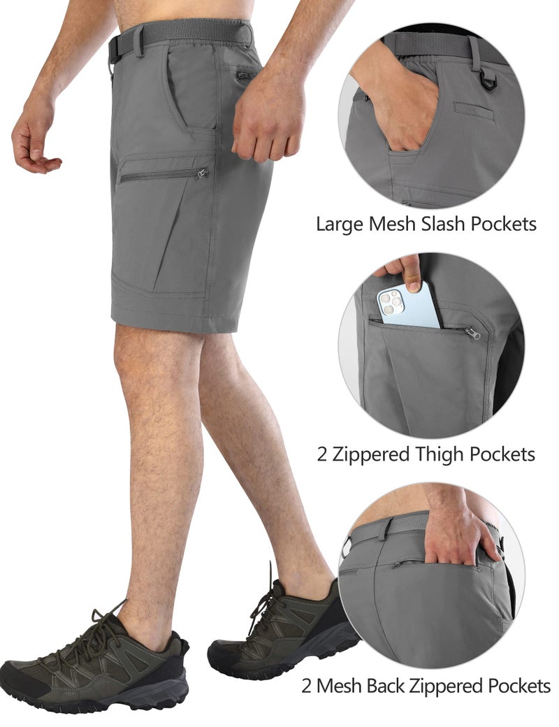 Shallowlulu Mens Cargo Hiking Shorts Water Resistant Quick Dry Lightweight Breathable Tactical Shorts with Nylon Belt(Grey 36W/10L) - Image 5