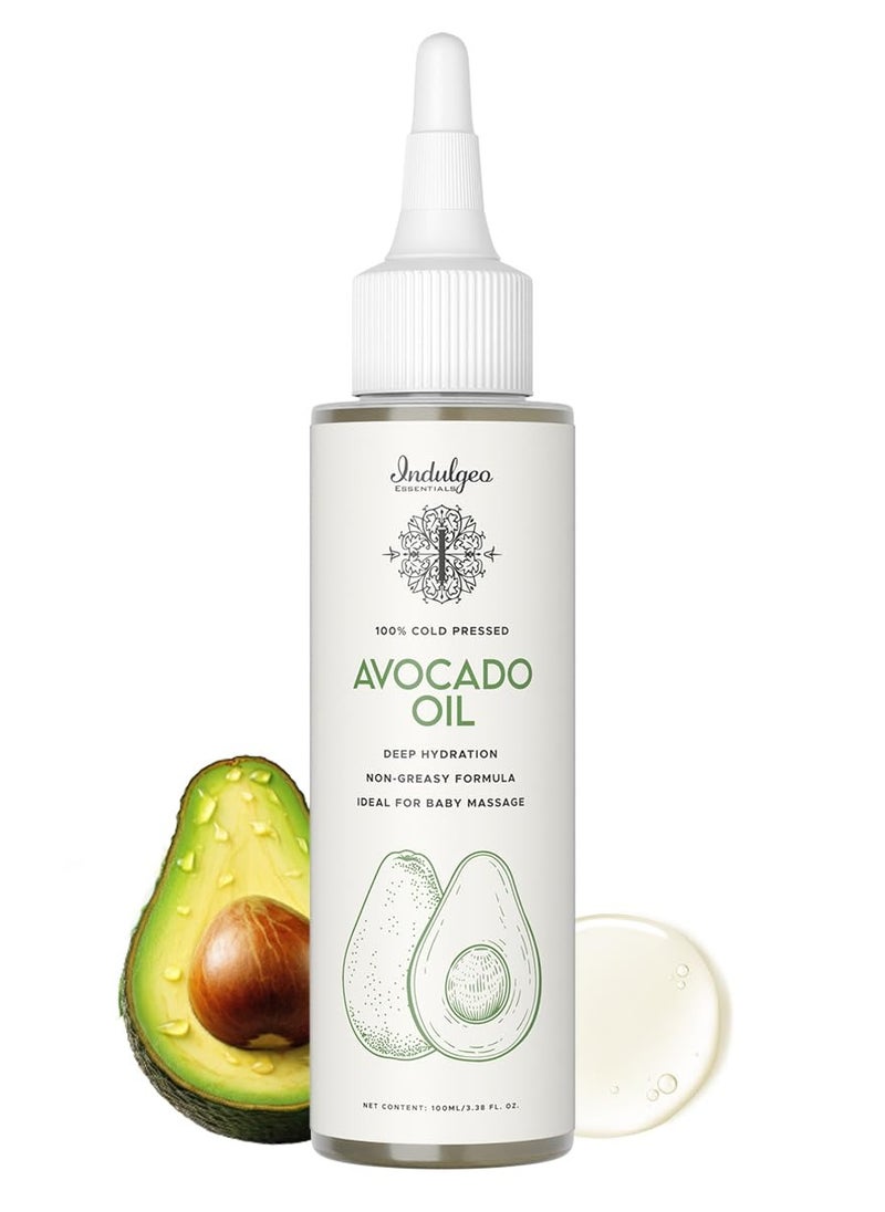 Indulgeo ESSENTIALS Indulgeo Essentials 100% Natural Cold Pressed Avocado Oil Pure Avocado Moisturizes Skin 100ml  - Image 1