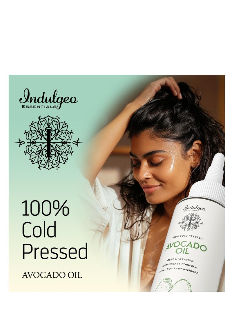 Indulgeo ESSENTIALS Indulgeo Essentials 100% Natural Cold Pressed Avocado Oil Pure Avocado Moisturizes Skin 100ml  - Image 2