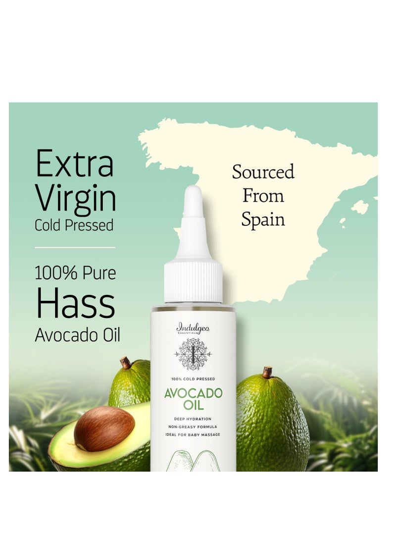Indulgeo ESSENTIALS Indulgeo Essentials 100% Natural Cold Pressed Avocado Oil Pure Avocado Moisturizes Skin 100ml  - Image 3