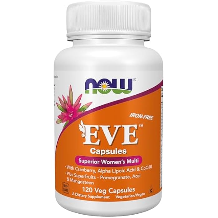 now Supplements, Eve™ Women's Multivitamin with Cranberry, Alpha Lipoic Acid and CoQ10, plus Superfruits - Pomegranate, Acai & Mangosteen, Iron-Free, 120 Veg Capsules - Image 1