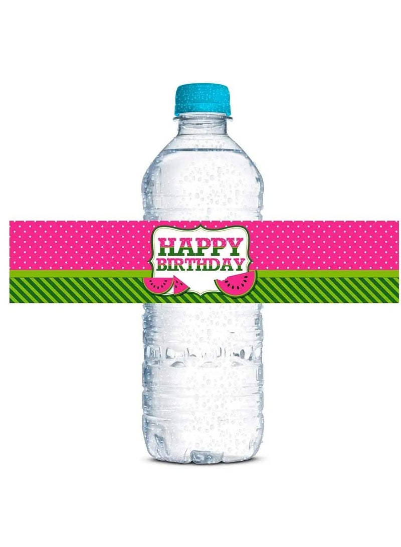 20 Pink Watermelon Birthday Waterproof Water Bottle Sticker Wrappers, 20 1.75" x 8.5" Wrap Around Labels - Image 1
