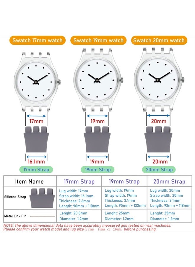 Lijinlan Replacement Silicone Band for Swatch 17mm 19mm 20mm, Waterproof Wristband Watch Strap for Swatch (20mm, Gray) - Image 5