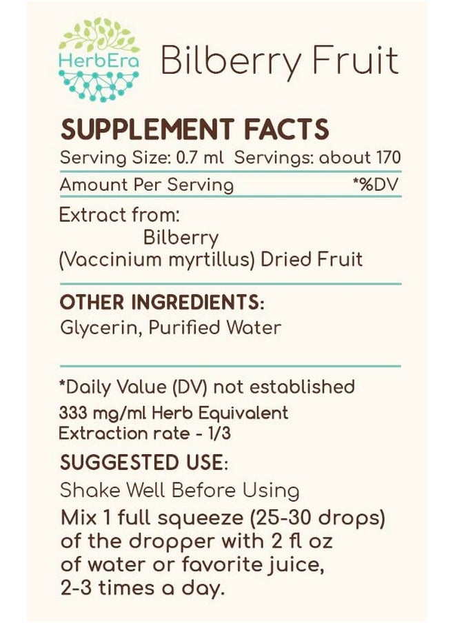 HerbEra - Bilberry Fruit B120 Alcoholfree Herbal Extract Tincture Concentrated Liquid Drops Natural Bilberry (Vaccinium Myrtillus) (4 Fl Oz) - Image 1