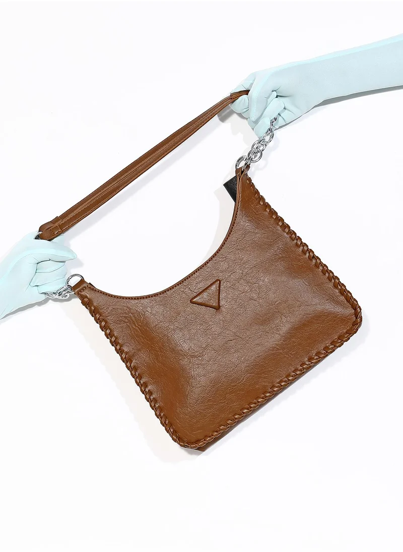 صوص هاوت Haute Sauce Women's The Ranch Shoulder Bag For Casual Wear | Chocolate Brown Colour | One-Size| Zipper Closure | Vegan Leather Material | Non-Detachable Sling | Handbag For Woman & Girls