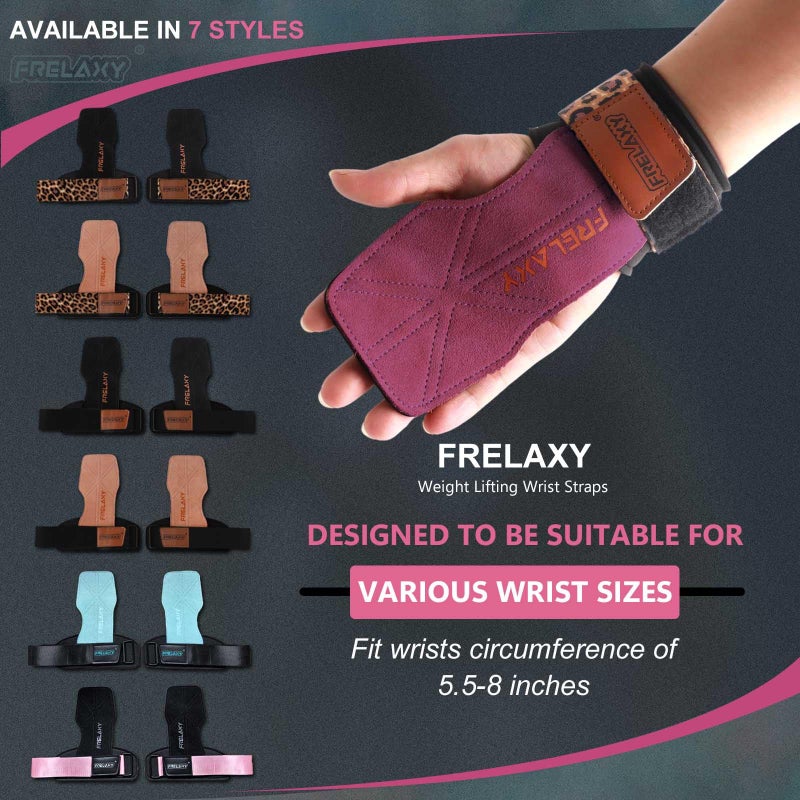 Frelaxy Lifting Wrist Straps Women and Men, Weight Lifting Grips with Cushion Wrist Loop, Double Layer Leather and Storage Pouch, Gym Workout Straps for Deadlift and Powerlifting (Purple/Leopard) - Image 2
