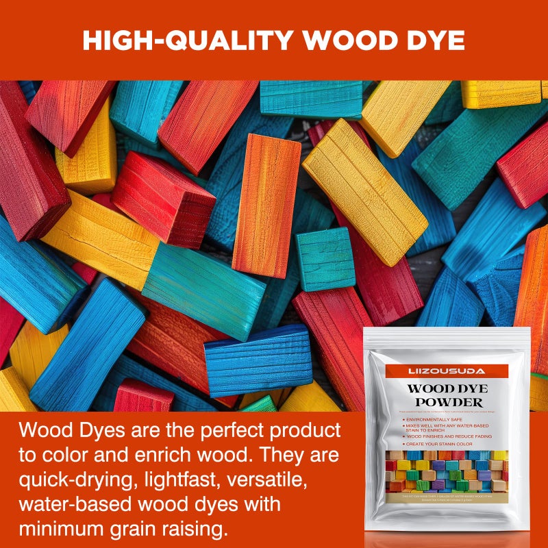 LIIZOUSUDA Wood Stain Powdered Solvent - Wood Dye - Indoor and Outdoor Furniture and More - Fast Drying - Wood Dye Powder - Wood Stain for Crafts - 5 Color Kit - Image 3