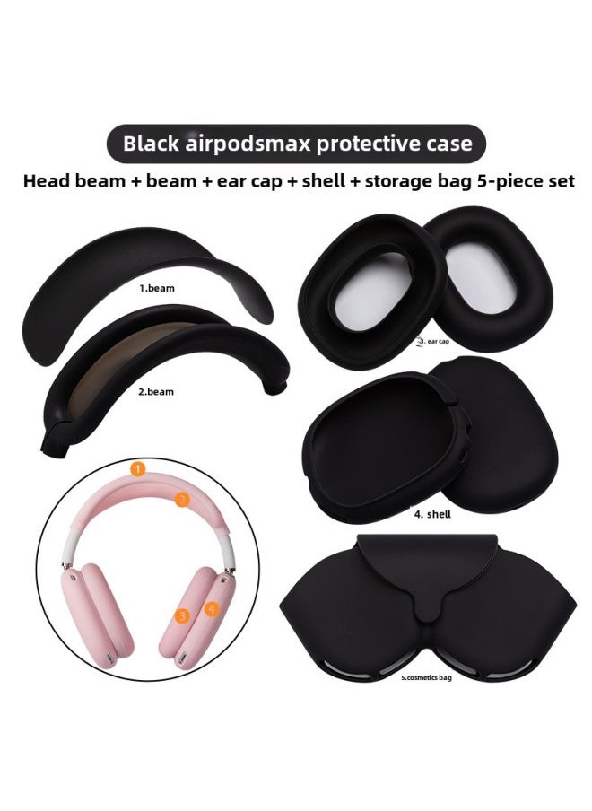 Generic - For Apple Airpods Max Silicone Head Beam Protective Cover Beam Dust-proof Bluetooth Headset Ear Movers-Specifications:Black Five-piece Set (head Beam Beam Ear Cap Shell Storage Bag) - Image 1
