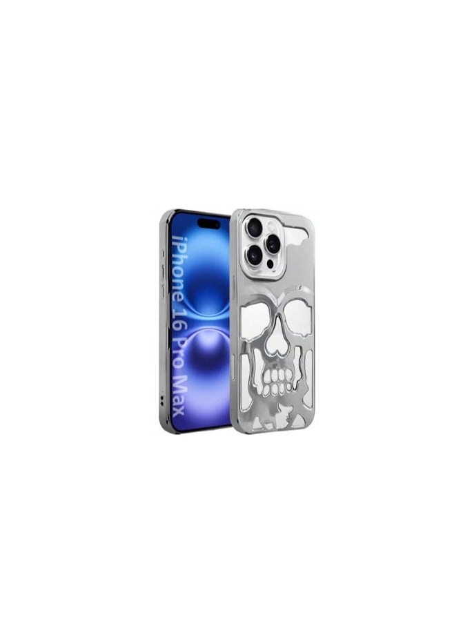 CATANES iPhone 16 Pro Max Case Cover Soft TPU and Glossy with Skull Design - Silver - Image 1