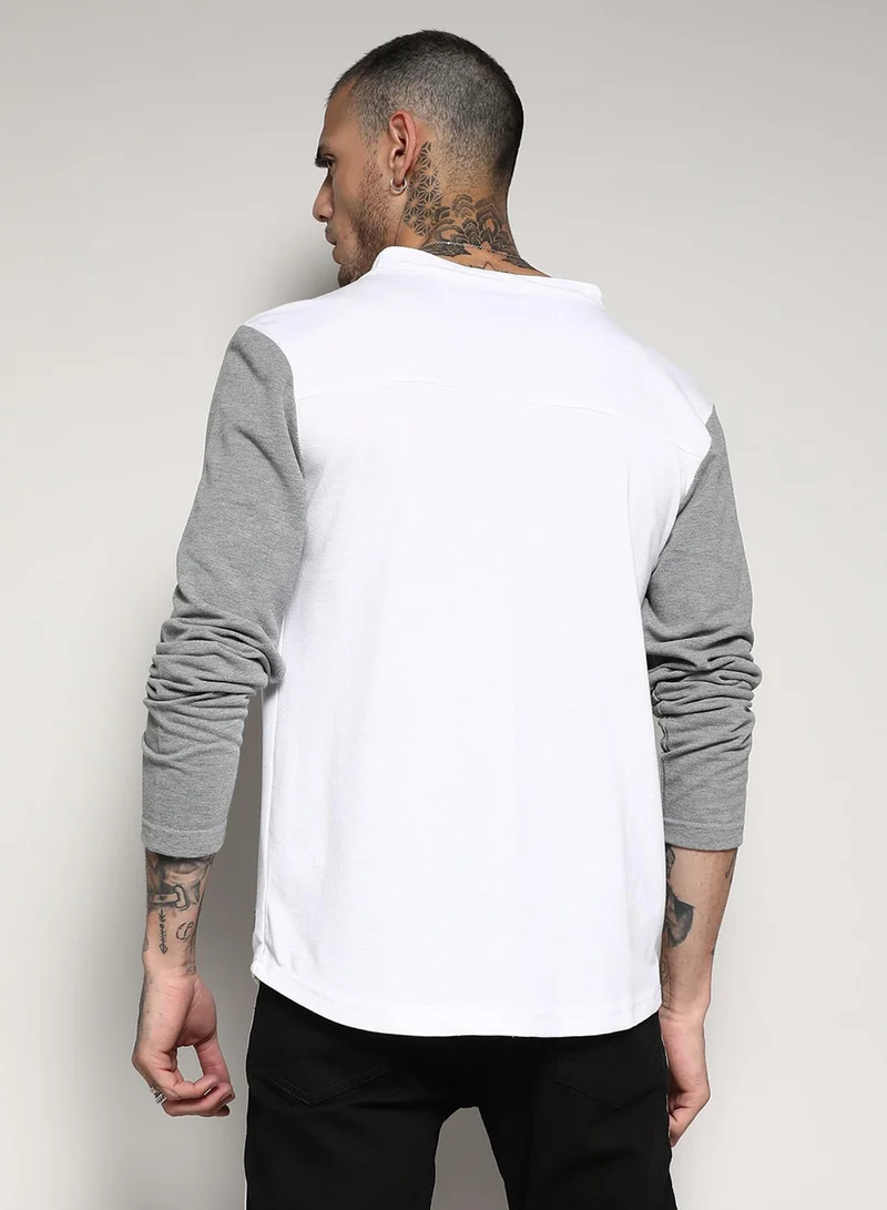 Campus Sutra Campus Sutra Men's White & Grey Colourblocked Button Up Regular Fit Regular Fit Shirt For Casual Wear | Cotton Shirt Crafted With Regular Sleeve, Comfort Fit & High-Performance For Everyday Wear