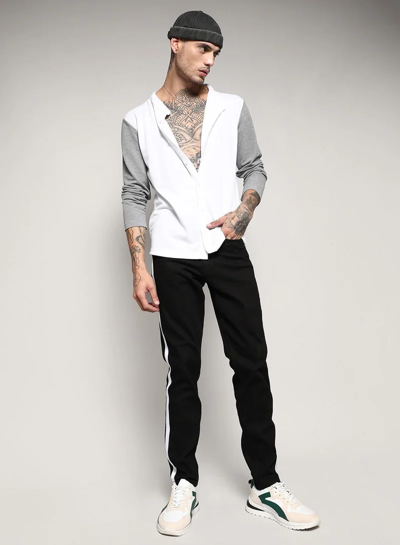 Campus Sutra Campus Sutra Men's White & Grey Colourblocked Button Up Regular Fit Regular Fit Shirt For Casual Wear | Cotton Shirt Crafted With Regular Sleeve, Comfort Fit & High-Performance For Everyday Wear