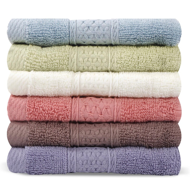 INFICRIME 6 Pack 100% Cotton Wash Cloth, 13x13 Inch Highly Absorbent and Soft Feel Fingertip Towels, Machine Washable Washcloths for Bathroom, Gym, Hotel, Spa and Kitchen, 6 Colors - Image 1