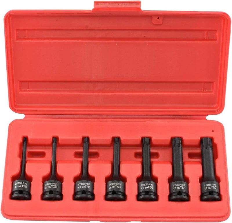 NEIKO 01132B 3/8â€ Drive Torx Star Driver Bit Socket Set | 7 Piece | T20 to T60 | 3â€ Length | Cr-Mo Impact Grade - Image 1