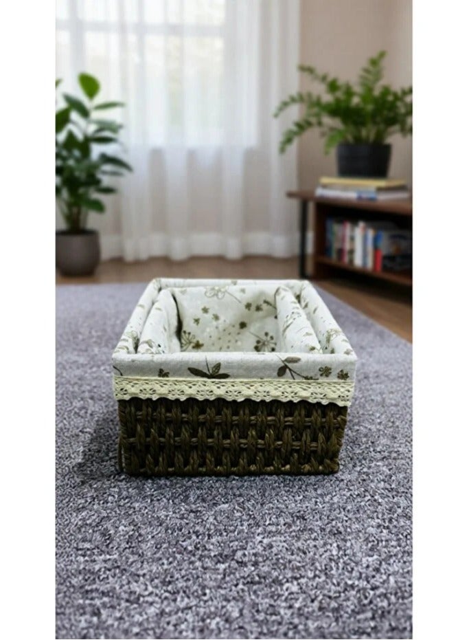 طقم سلال من القش المنسوج من قطعتين مع بطانة من القماش - تصميم ريفي أنيق - Image 3