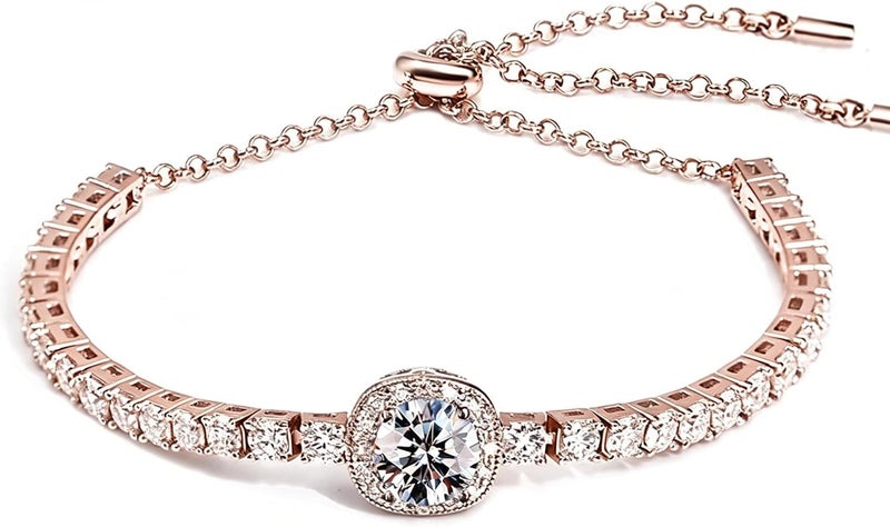 FEIKFEIZ Moissanite Tennis Bracelet, 2 Carat 8mm Lab-Created Diamond, Adjustable Silver Bracelet for  Women - Image 1