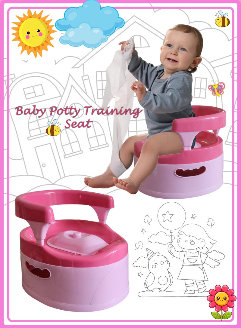 Baby Potty Training Chair Seat with Lid and Backrest – Portable, Splash Proof, Easy to Clean, Detachable Bowl, Children, Toddler and Kids Toilet Training Seat (Pink) - Image 1