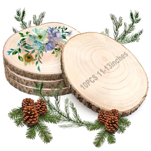 ZOCONE 10 Pcs Large Wood Slices 11-13 Inches Unfinished Rounds, Natural Paulownia Wooden Slices for Centerpieces, Round Wooden Discs Decoration for Rustic Wedding, Wood Centerpieces for Tables - Image 1